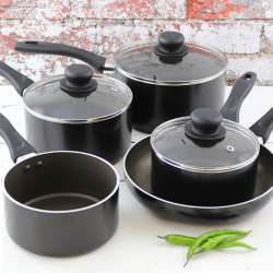 Image showing the Radiant Non-Stick 5 Piece Saucepan Set, Black product.
