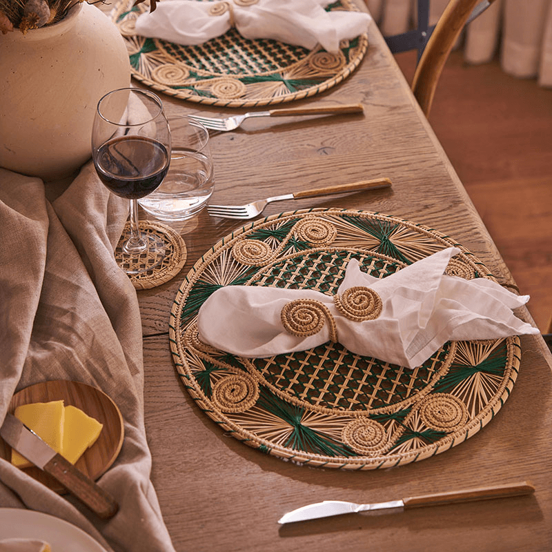 Sandra Set of 2 Woven Placemats, D35cm, Dark Green