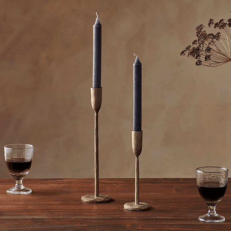 Rustic Set of 2 Dinner Candles, H20.5cm, Charcoal