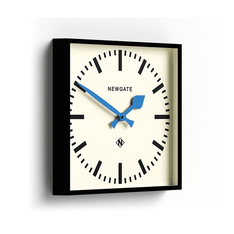 Number Five Wall Clock with Blue Hands, 33.5cm, Black