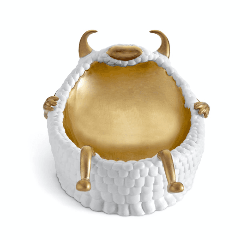 Lazy Susan Catchall, L20 x W15 x H11cm, White/24k Gold Plated