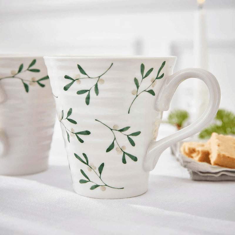 Mistletoe Set of 2 Mugs, 355ml, White/Green