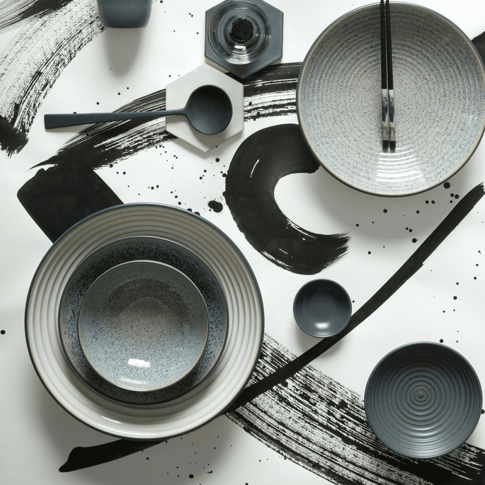 Studio Grey Large ridged bowl, 31 x 7cm, Grey/White