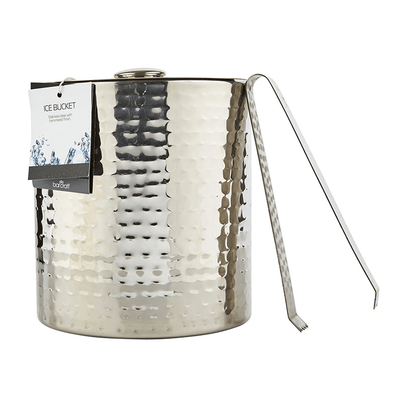 Ice bucket with lid and tongs, 1.5 litre, hammered metal