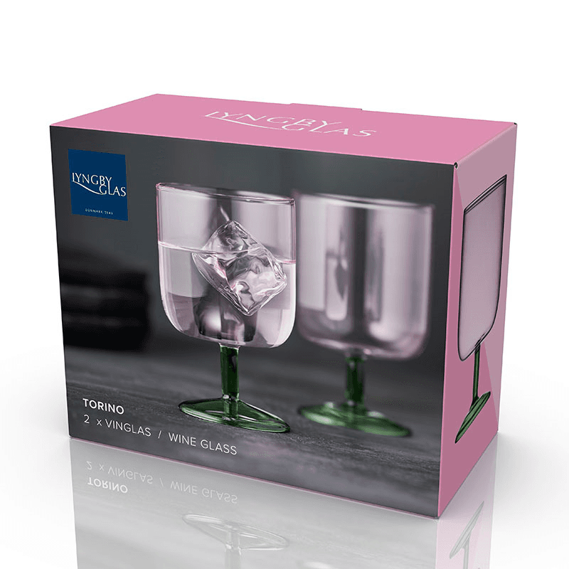 Torino Set of 2 Wine Glasses, 300ml, Pink and Green