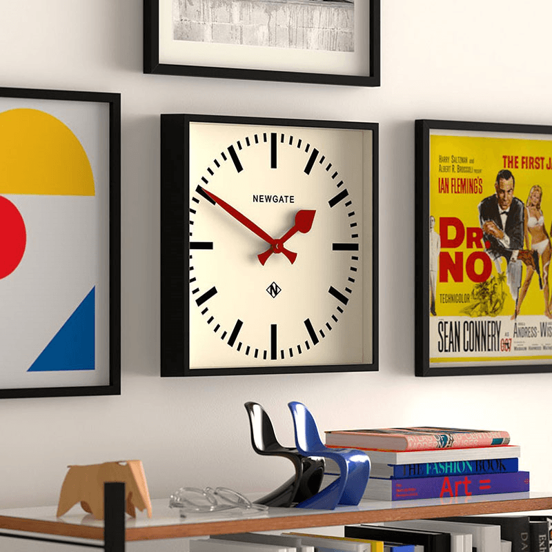Number Five Wall Clock with Red Hands, 33.5cm, Black