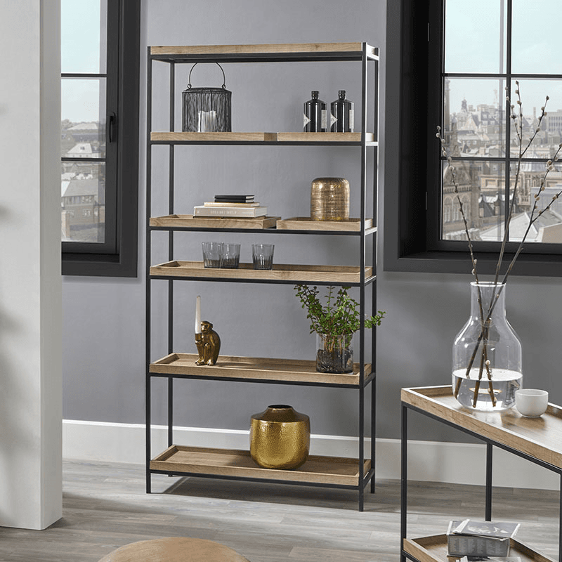 Gallery 5 Shelf Unit, Natural Wood Veneer and Black