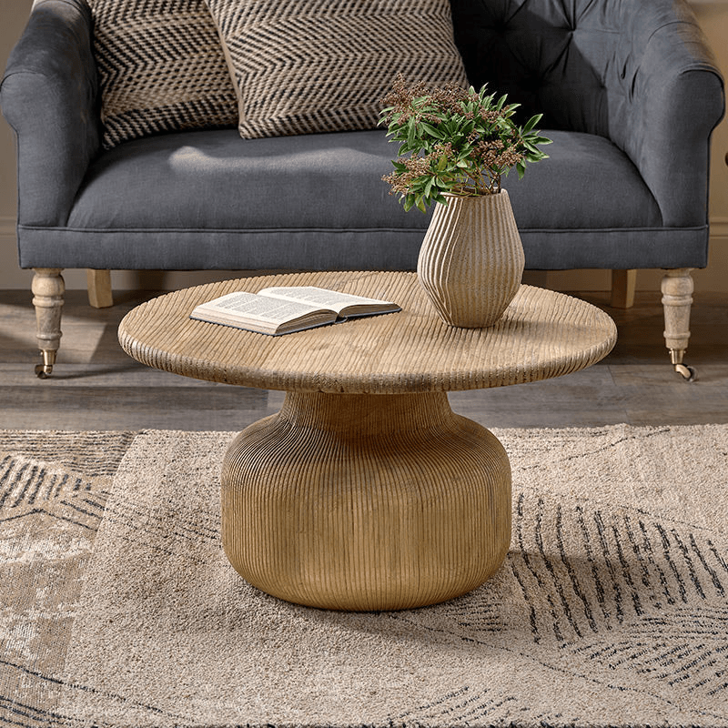 Vivan Grooved Wood Coffee Table, Natural