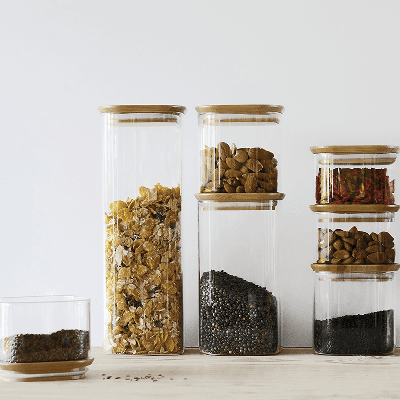 Glass Food Storage With Bamboo Lid, 1.4L, Clear