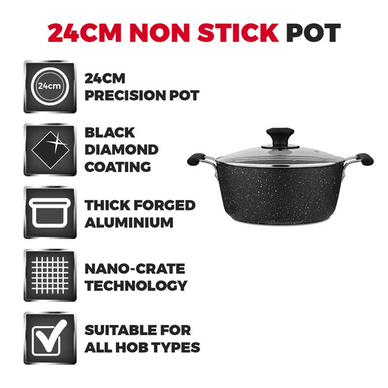 Precision Stock Pot, 24cm, Black