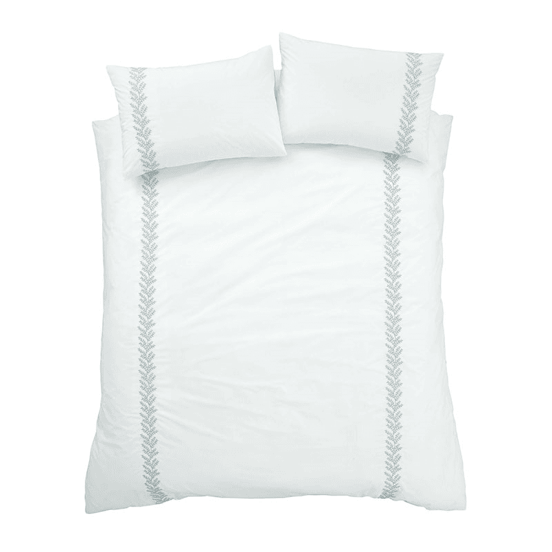 Embroidery Leaf Super King Duvet Set, White