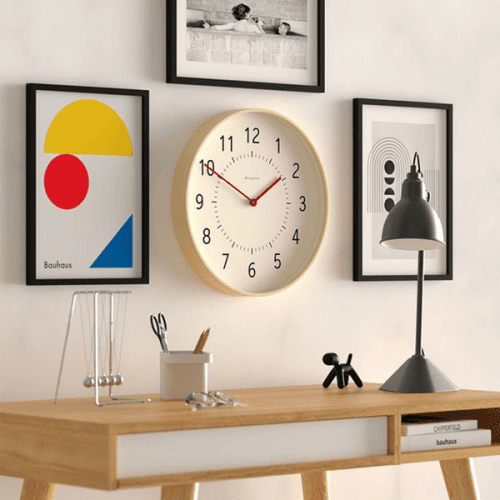 Monopoly Wall Clock, D40cm, Light Plywood/Red