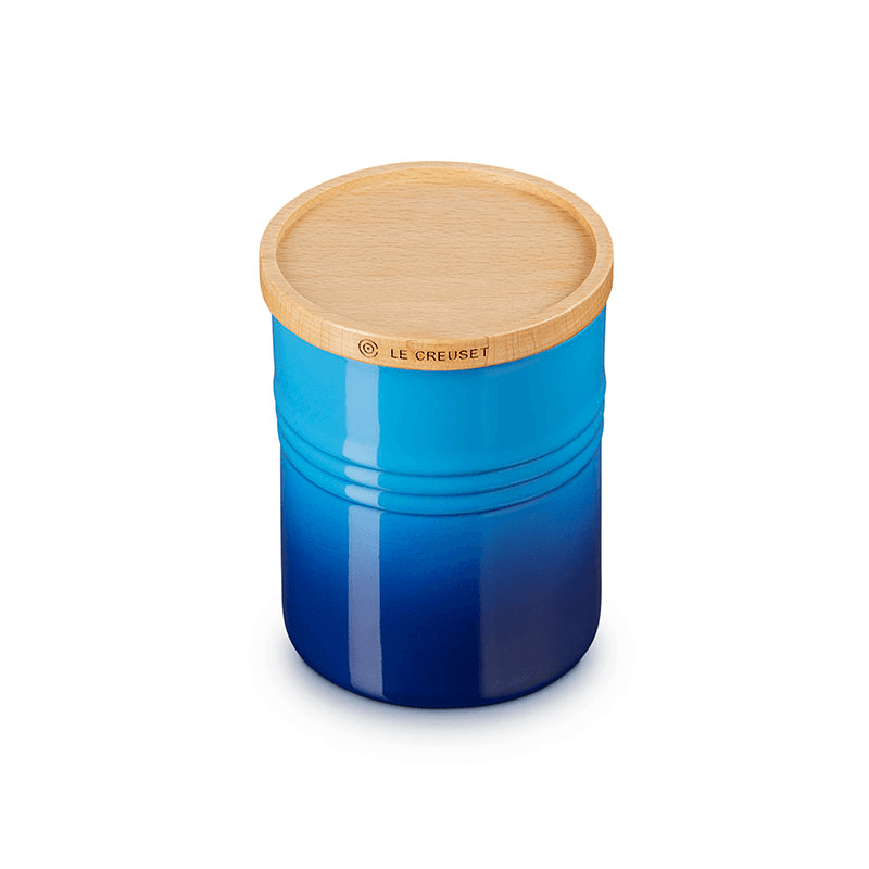Stoneware Medium Storage Jar with Wooden Lid, Azure