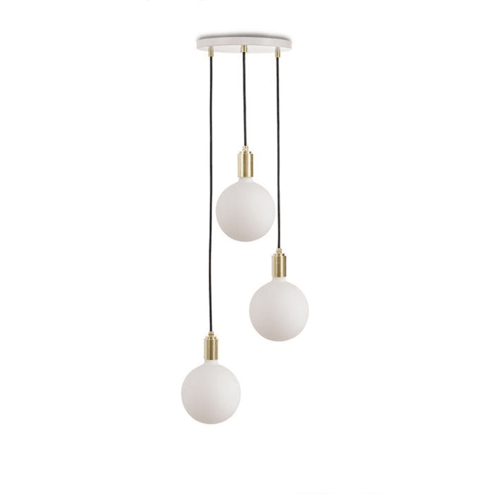 Canopy & Sphere Bulb Triple ceiling plate & pendant set, H400 x W25cm, White & Brass