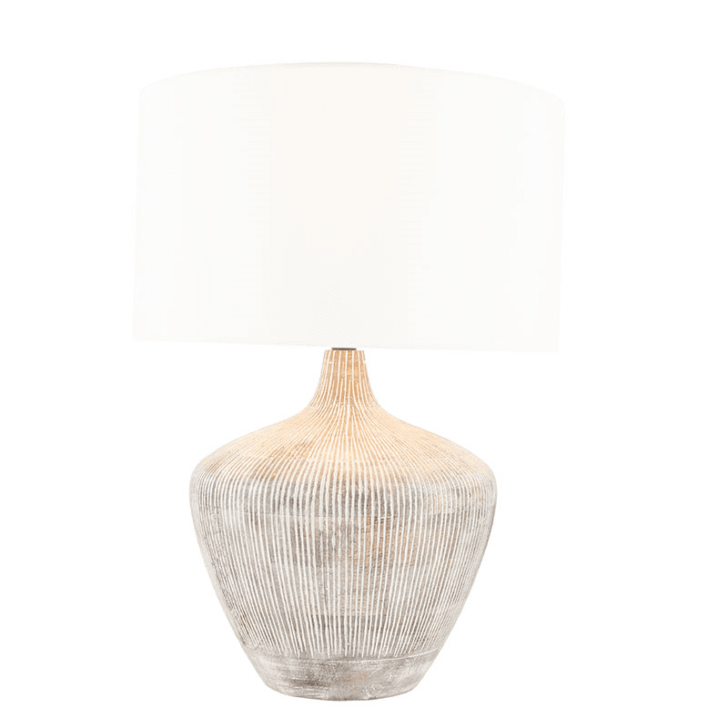 Manaia Textured Table Lamp With Linen Drum Shade, H35cm, White Wash