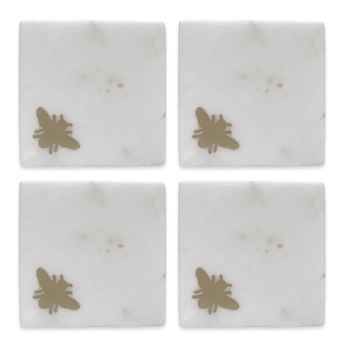 Bee Set of 4 Coasters, L10cm x W10cm, White