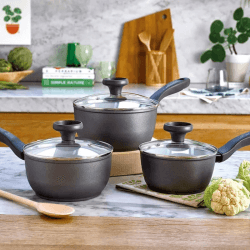 Image showing the Saucepans 3 Piece Set, Grey product.
