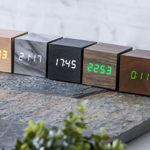 Cube Click Clock, L6.8 x W6.8 x H6.8cm, Walnut/Green