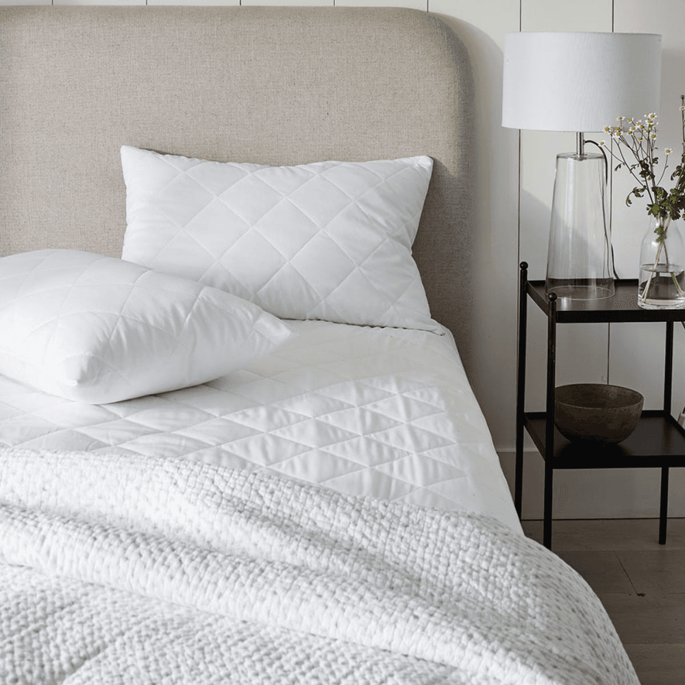 Luxury pure cotton quilted pillow protector, Pair, W65 x L65cm, White