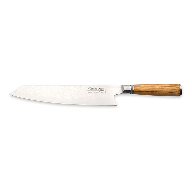 Katana Saya Olive Wood Kiritsuke Knife, 24cm Damascus Blade