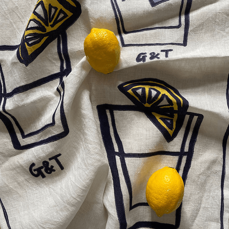 G&T Tea Towel, 50 x 70cm, White/Blue/Yellow