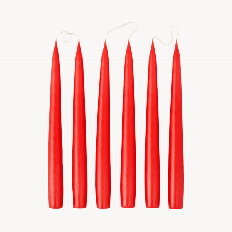 Set of 6 Tapered Dinner Candles, H25cm, Ruby Red