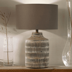 Image showing the Galle Textured Table Lamp With Cylinder Shade, H33.5cm, Grey Wash Wood product.