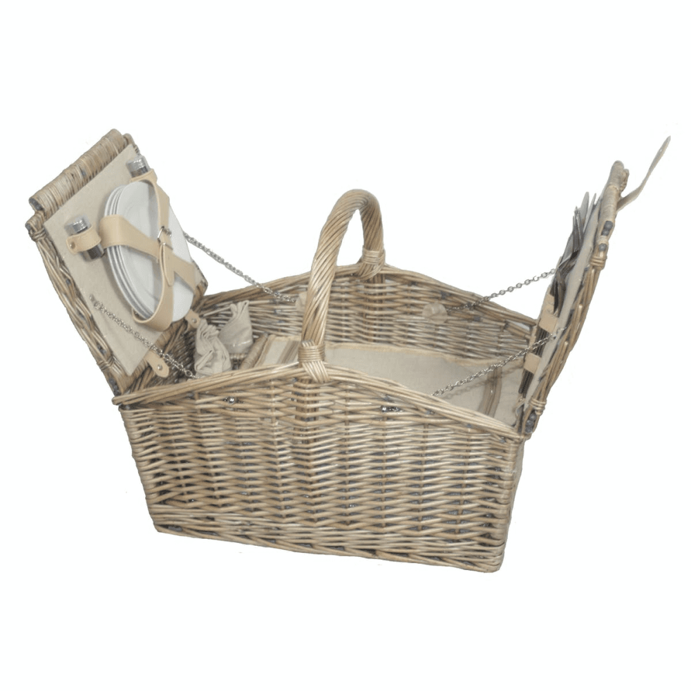 Willow Double Lidded 4 Person Picnic Hamper, Beige/Cream