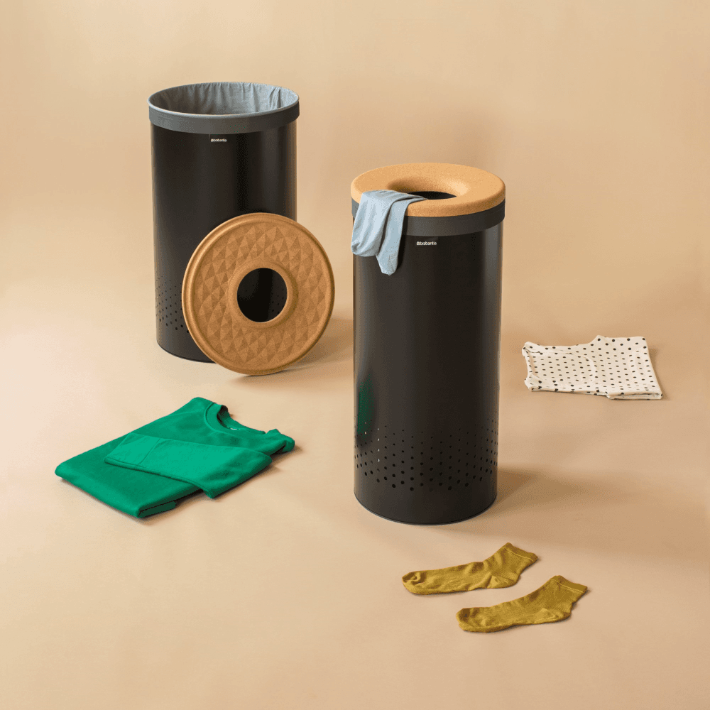 Laundry bin, 60 litre, Black With Cork Lid