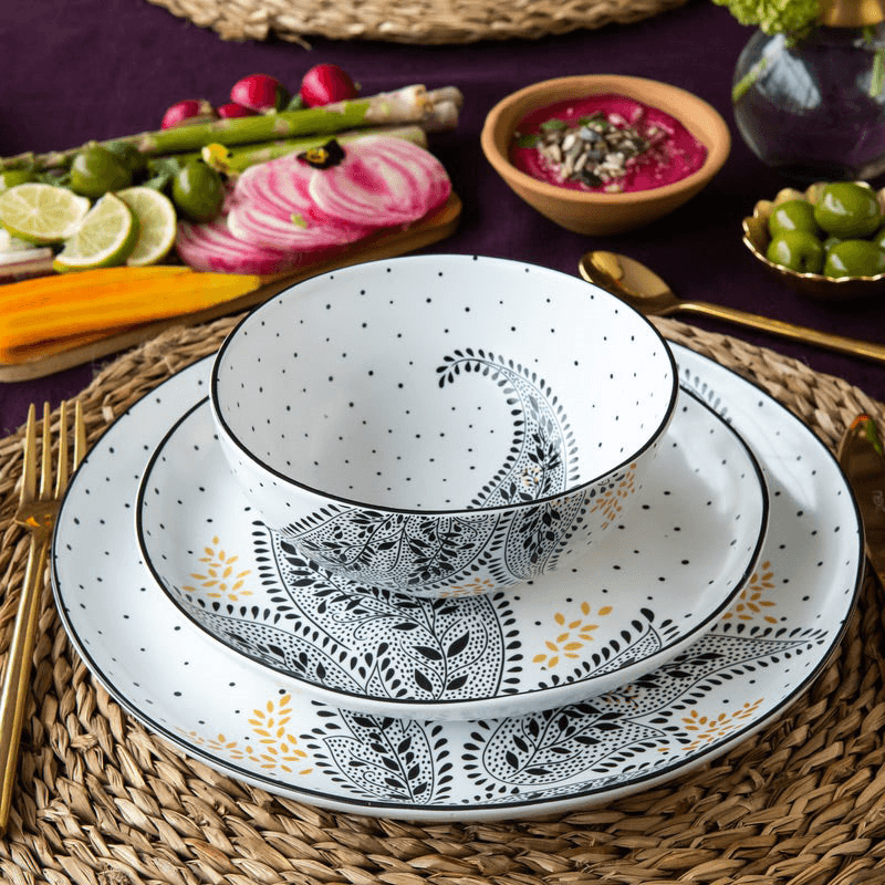 Artisanne Noir Set of 4 Dinner Plates, D27cm, Monochrome