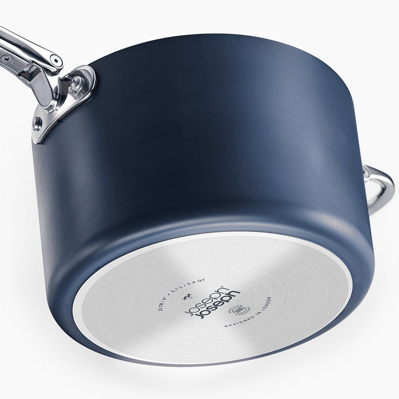 Space Folding Ceramic Non-Stick 3 Piece Saucepan Set, Midnight Blue