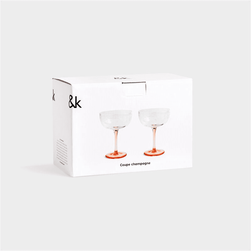 Floral Set Of 2 Coupe Glasses, 200ml, Pink