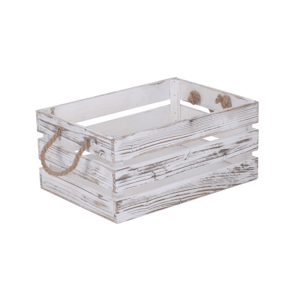 Medium Distressed Crate, White