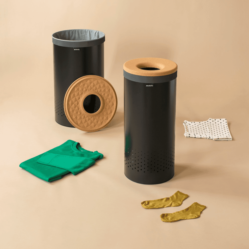 Laundry bin, 60 litre, Black With Cork Lid
