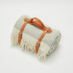 Image showing the Herringbone Picnic Blanket, 130 x 200cm, Harbour Grey & Cream product.