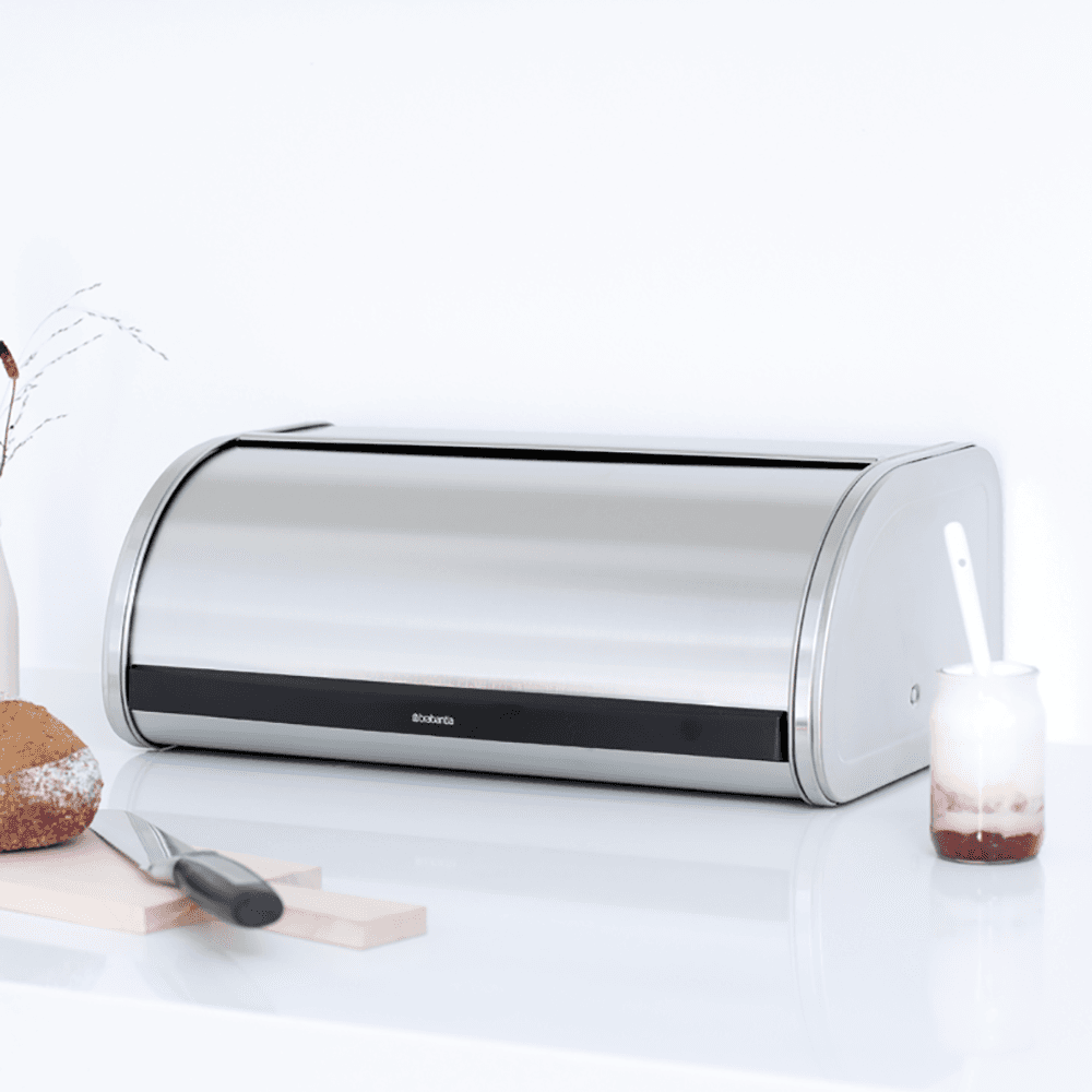 Roll Top Bread bin, H17 x W44.5 x D26cm, Matt Steel