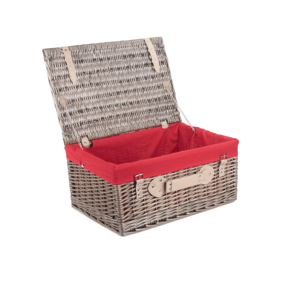 20" Antique Wash Hamper with Red Lining, Brown/Red