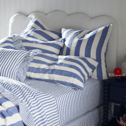 Image showing the Cora Stripe Linen Housewife Pillowcase, Square, Cobalt product.