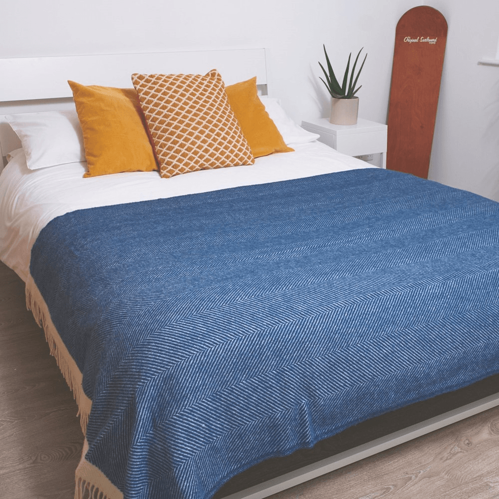 Herringbone Blanket, 130 x 250cm, NavyBlue/Cream