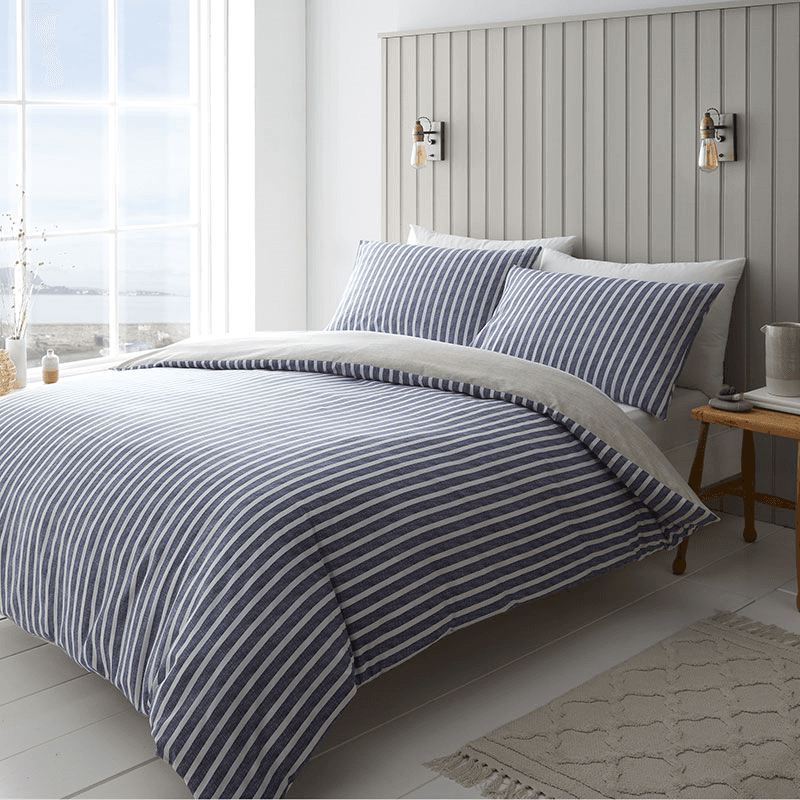 Textured Banded Stripe King Duvet Set, Blue
