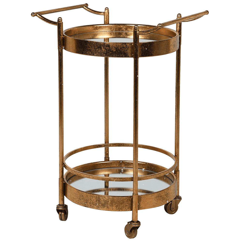 Round Mirrored Trolley, 74 x 50cm, Gold