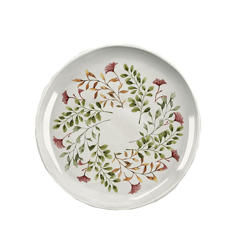 Mediterranean Garden Melamine Serving Platter, D35cm, Green/Pink