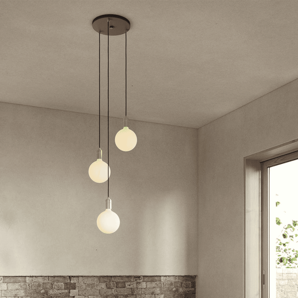Canopy & Sphere Bulb Triple ceiling plate & pendant set, H400 x W25cm, Black & Brass