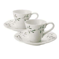 Image showing the Mistletoe Pair of espresso cup & saucers, 80ml, White/ Green product.
