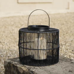 Image showing the Portofino Wirework Lantern with Glass Insert, H22cm, Black product.