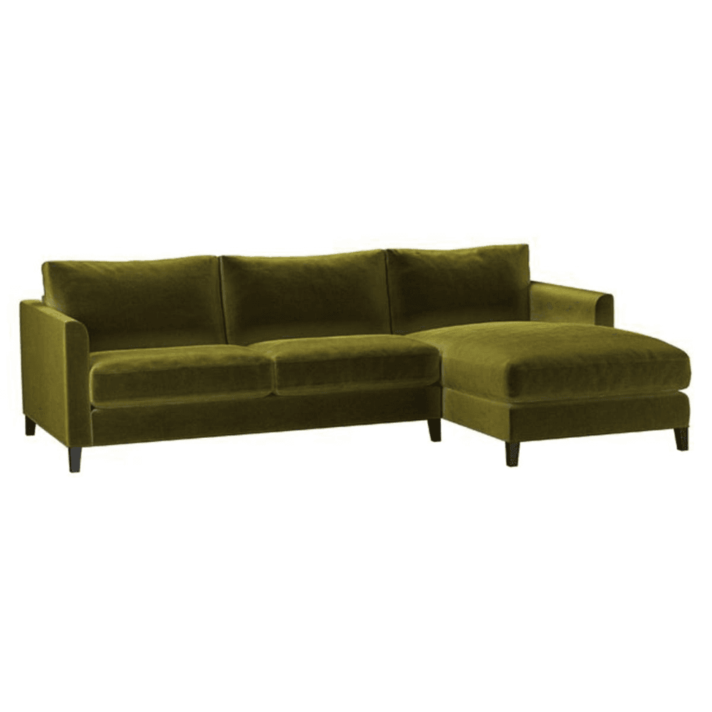 Izzy, Medium Right Hand Chaise,  Olive Pure Cotton Matt Velvet, Olive