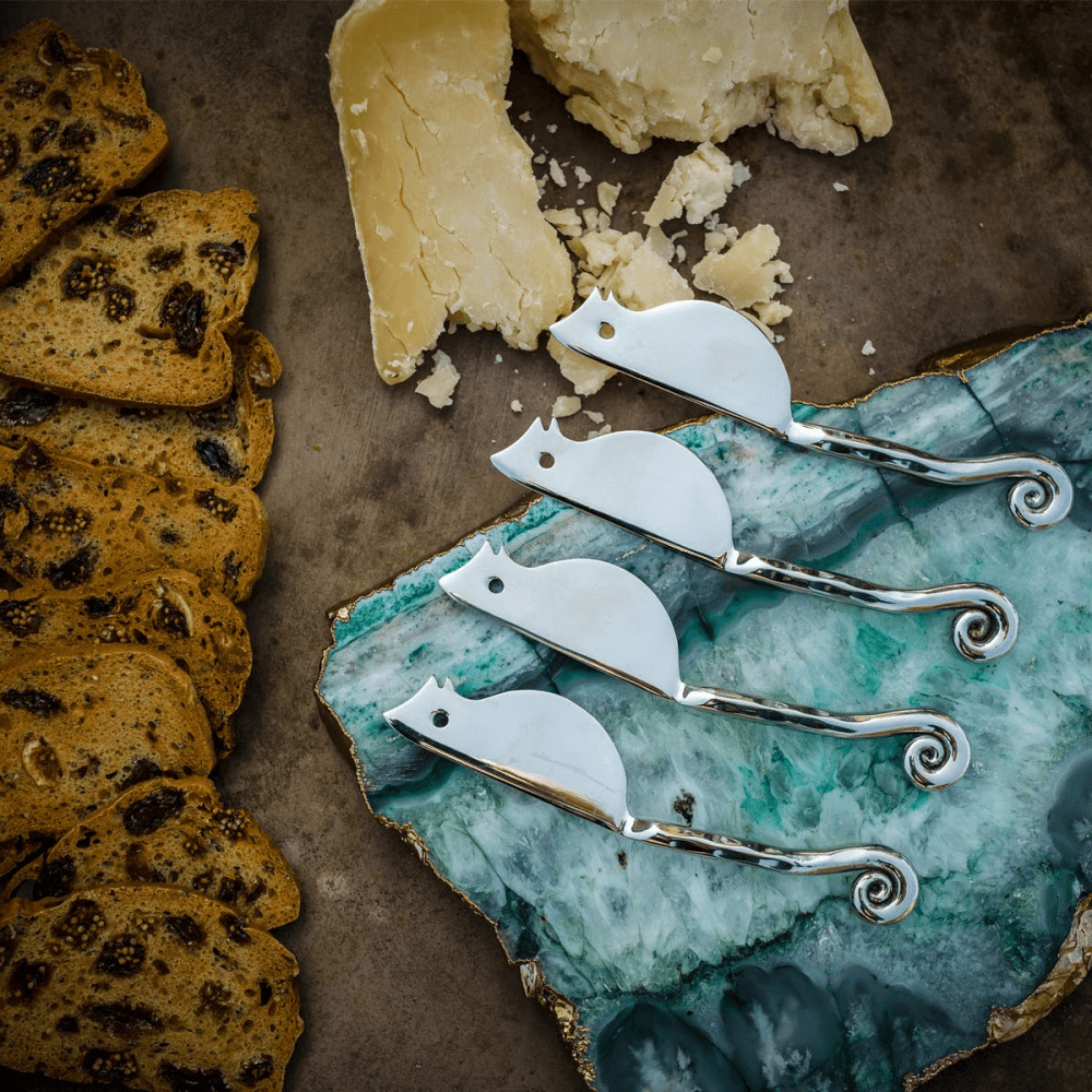 Set of 4 hammered shell mini mouse cheese knives, 11cm, Stainless Steel
