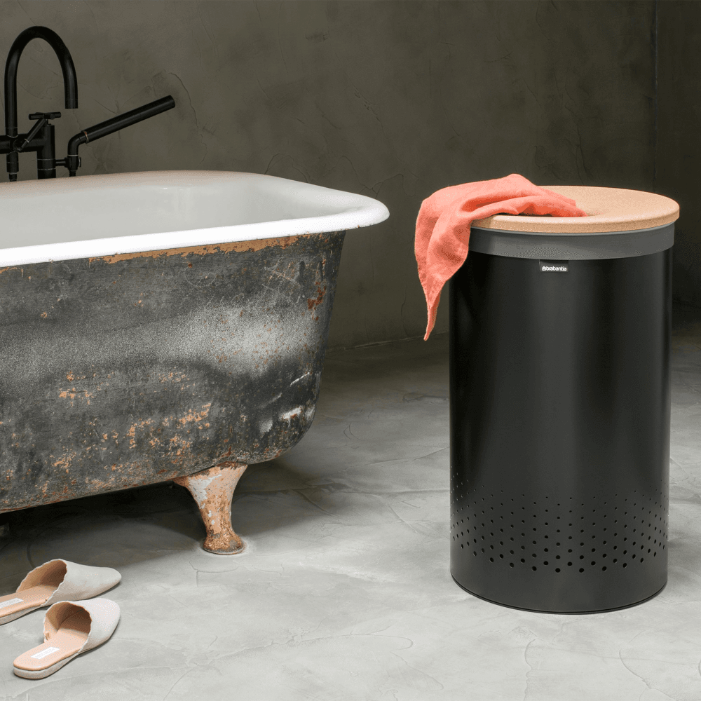 Laundry bin, 60 litre, Black With Cork Lid