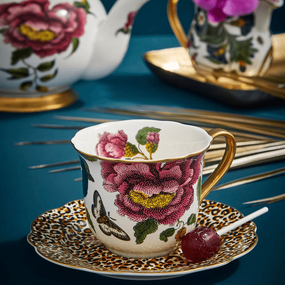 Creatures of Curiosity Tea Cup & Saucer Fluted, White