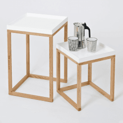 Image showing the Pair of nest tables, H58.5 x W36 x D36cm, White/Oak product.